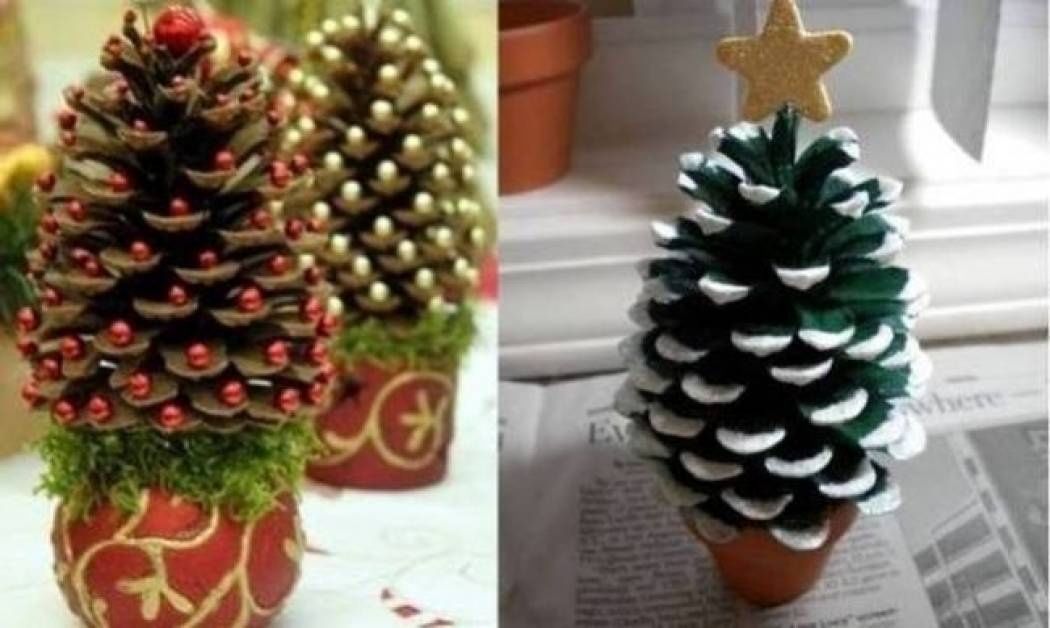 Φτιάξτε μίνι χριστουγεννιάτικα δέντρα με κουκουνάρια
