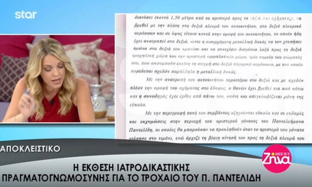 Αυτή είναι η έκθεση ιατροδικαστικής πραγματογνωμοσύνης για το τροχαίο του Παντελίδη