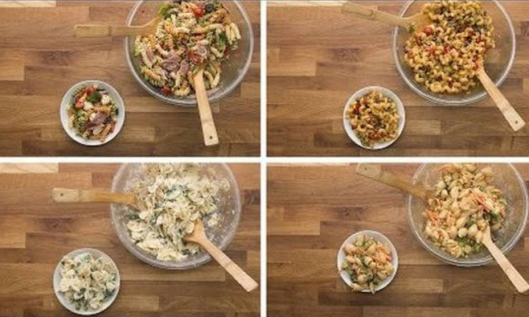 Τέσσερις σαλάτες με ζυμαρικά για να διαλέξετε (vid)