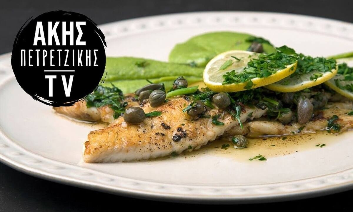 Γλώσσα μενιέρ με πουρέ αρακά από τον Άκη Πετρετζίκη