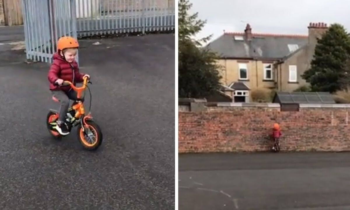 Αγοράκι κάνει ποδήλατο αλλά δεν ξέρει να πατήσει τα φρένα