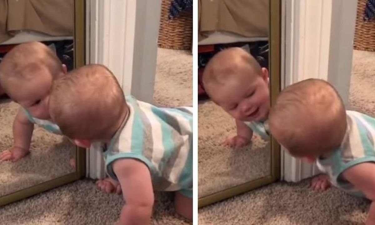 Απολαυστική αντίδραση του μωρού που βλέπει τον εαυτό του στον καθρέφτη