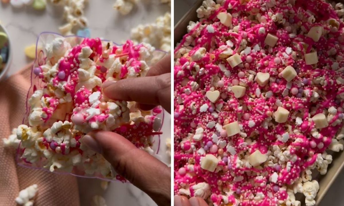 Γλυκό ποπ κορν με λευκή και ροζ σοκολάτα
