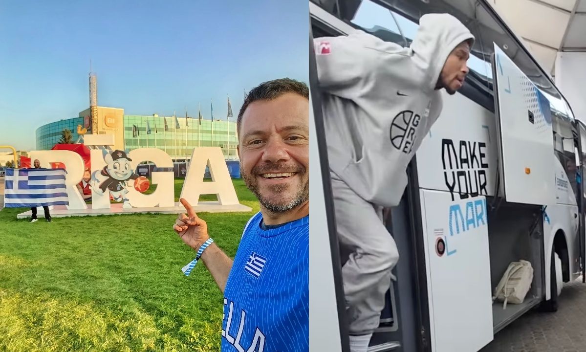 Eurobasket - Ο Ευτύχης Μπλέτσας είναι παντού! Απαθανάτισε την άφιξη της εθνικής ομάδας στη Ρίγα