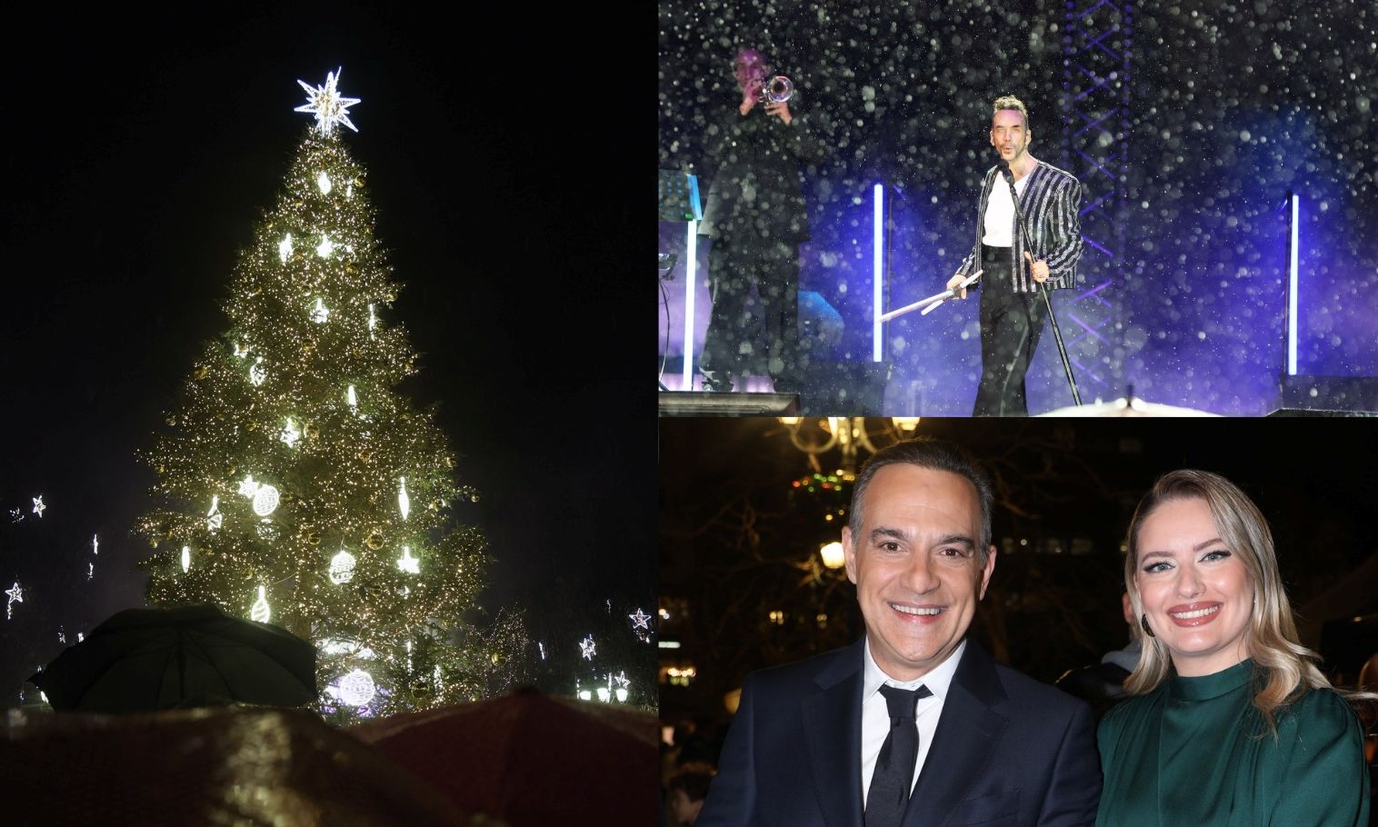 Η βροχή δεν πτόησε τους Αθηναίους-Άναψε το χριστουγεννιάτικο δέντρο στο Σύνταγμα με 168.000 λαμπάκια
