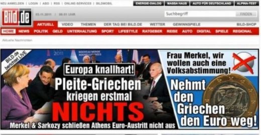 Bild: «Πάρτε πίσω το ευρώ από τους Έλληνες».