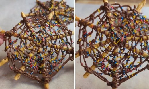 Ιστοί αράχνης με σοκολάτα γάλακτος και pretzel sticks