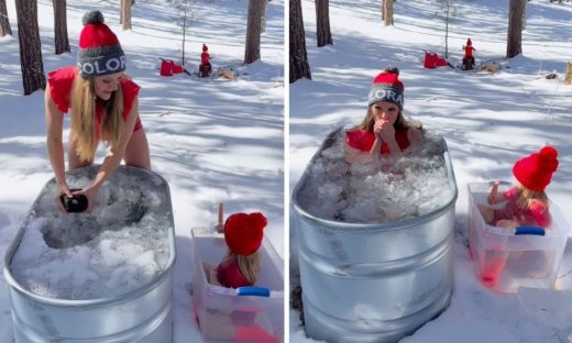 Είναι 32 εβδομάδων έγκυος και κάνει μπάνιο με πάγο (vid)