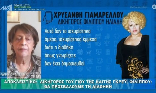 Φίλιππος Ηλιάδης: Ο γιος της Καίτης Γκρέϋ θα προσβάλλει τη διαθήκη της - Τι λέει η δικηγόρος του