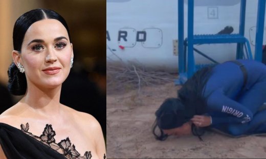 Η Κέιτι Πέρι πήγε στο διάστημα: Καρέ - καρέ η στιγμή που επέστρεψε, γονάτισε και φίλησε το έδαφος