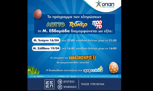 Πώς διαμορφώνεται το ωράριο λειτουργίας των καταστημάτων ΟΠΑΠ την περίοδο του Πάσχα