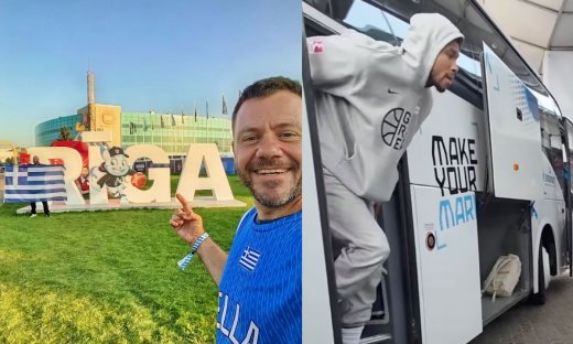 Eurobasket - Ο Ευτύχης Μπλέτσας είναι παντού! Απαθανάτισε την άφιξη της εθνικής ομάδας στη Ρίγα