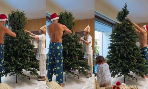 Ο ημίγυμνος Τσερέλα και καρέ - καρέ πώς στόλισαν το δέντρο με την Οικονομάκου και τα παιδιά της