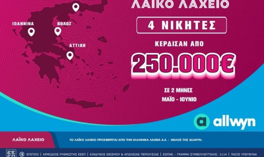 Λαϊκό Λαχείο: Τέσσερις μεγάλοι νικητές κέρδισαν από 250.000 ευρώ τους τελευταίους 2 μήνες