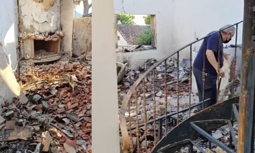 Στάχτες κι αποκαΐδια! Ο Τάσος Χαλκιάς στα χαλάσματα του σπιτιού του - Σοκάρουν οι εικόνες