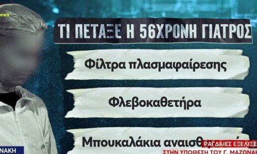Μαζωνάκης: Nέα στοιχεία της έρευνας για το ιατρείο - Τα αντικείμενα που πέταξε η 56χρονη γιατρός