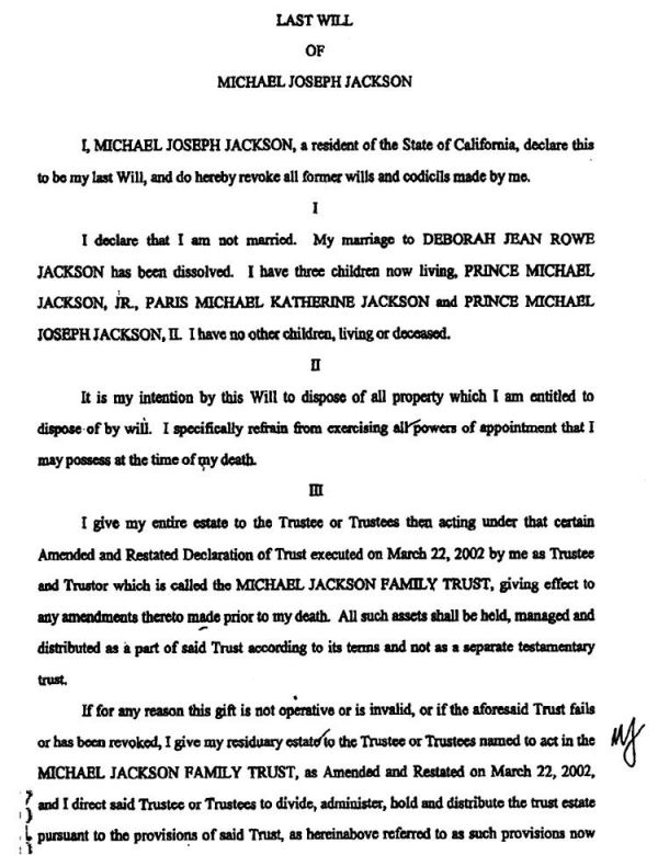 Δείτε όλη την διαθήκη του Michael Jackson